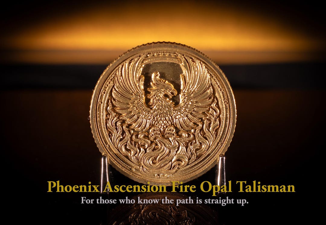 Phoenix Ascension Fire Opal Talisman • 50mm Brass Medallion ...