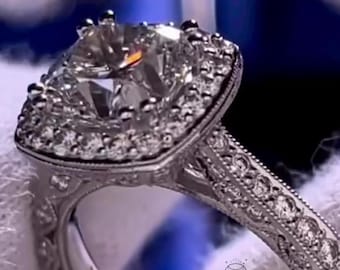 Anillo de compromiso vintage con moissanita talla cojín y halo, anillo llamativo de oro de 18k, estilo art déco con pavé engastado en cesta, plata 925 con filigrana, anillo de aniversario de boda.