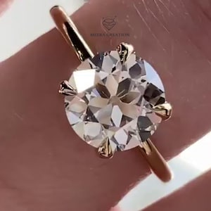 Old European Round Moissanite Ring Solitaire Engagement Ring 14K Gold Vintage Style Ring Antique Cut Promise Ring For Proposal Gift For Her
