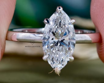 Marquise 2CT Lab Grown Diamond Engagement Ring Vintage Ring 6 Prong Set Diamond Wedding Ring IGI Certified Marquise Solitaire Promise Ring