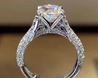 Vintage Inspired Engagement Ring Cathedral Set Filigree Art Deco Moissanite Ring 4Prong Set Ring Unique Round Solitaire Promise Ring For Her