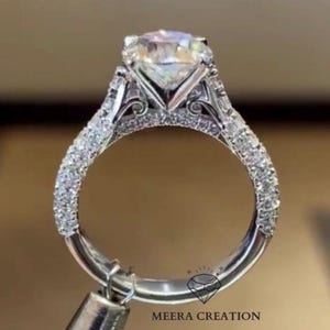 Vintage Inspired Engagement Ring Cathedral Set Filigree Art Deco Moissanite Ring 4Prong Set Ring Unique Round Solitaire Promise Ring For Her