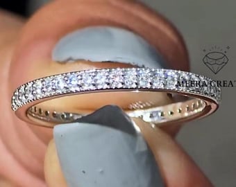 Moissanit vigselring 10K 14K 18K massivt guld stapelring full alliansring diamantring jubileumspresent, matchande ring för kvinnor