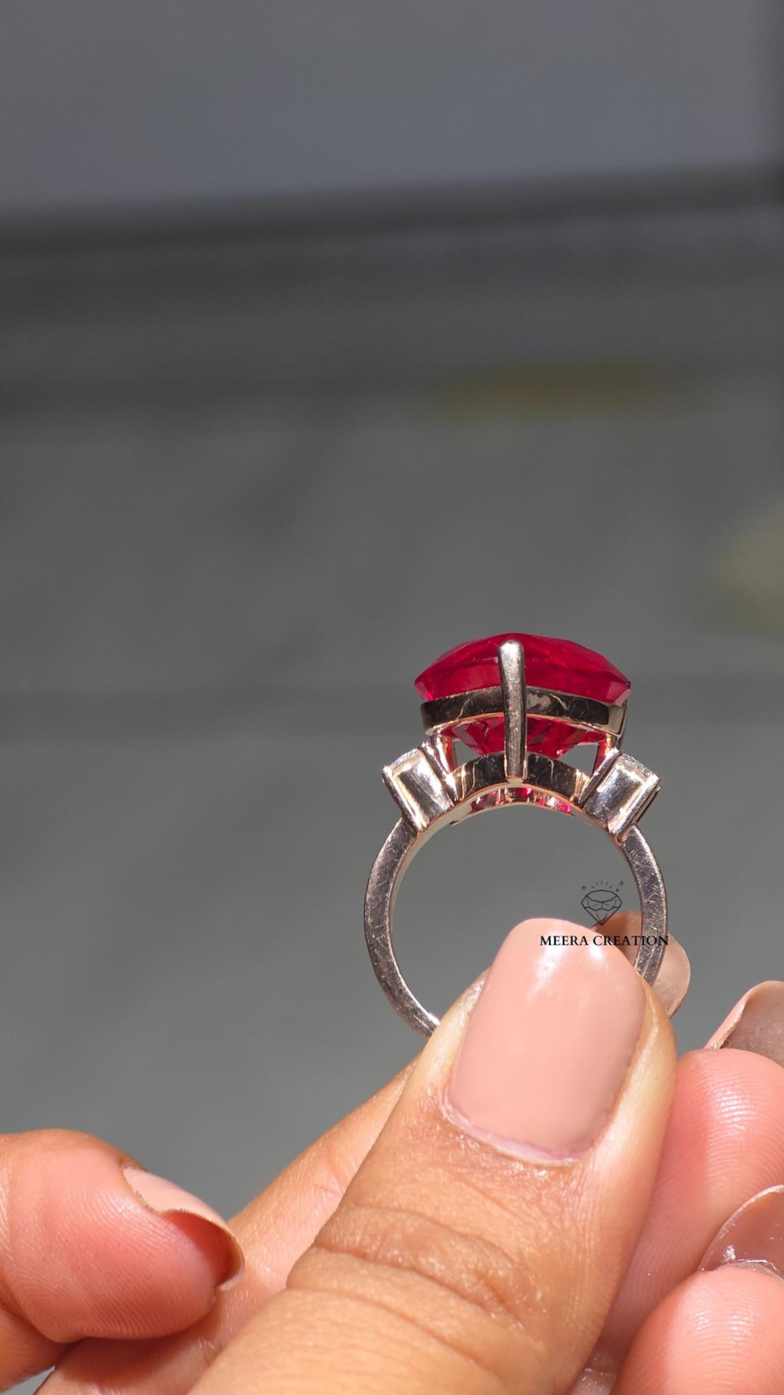 Heart Shaped Ruby Ring Three Stone Promise Engagement Ring 6CT Ruby ...