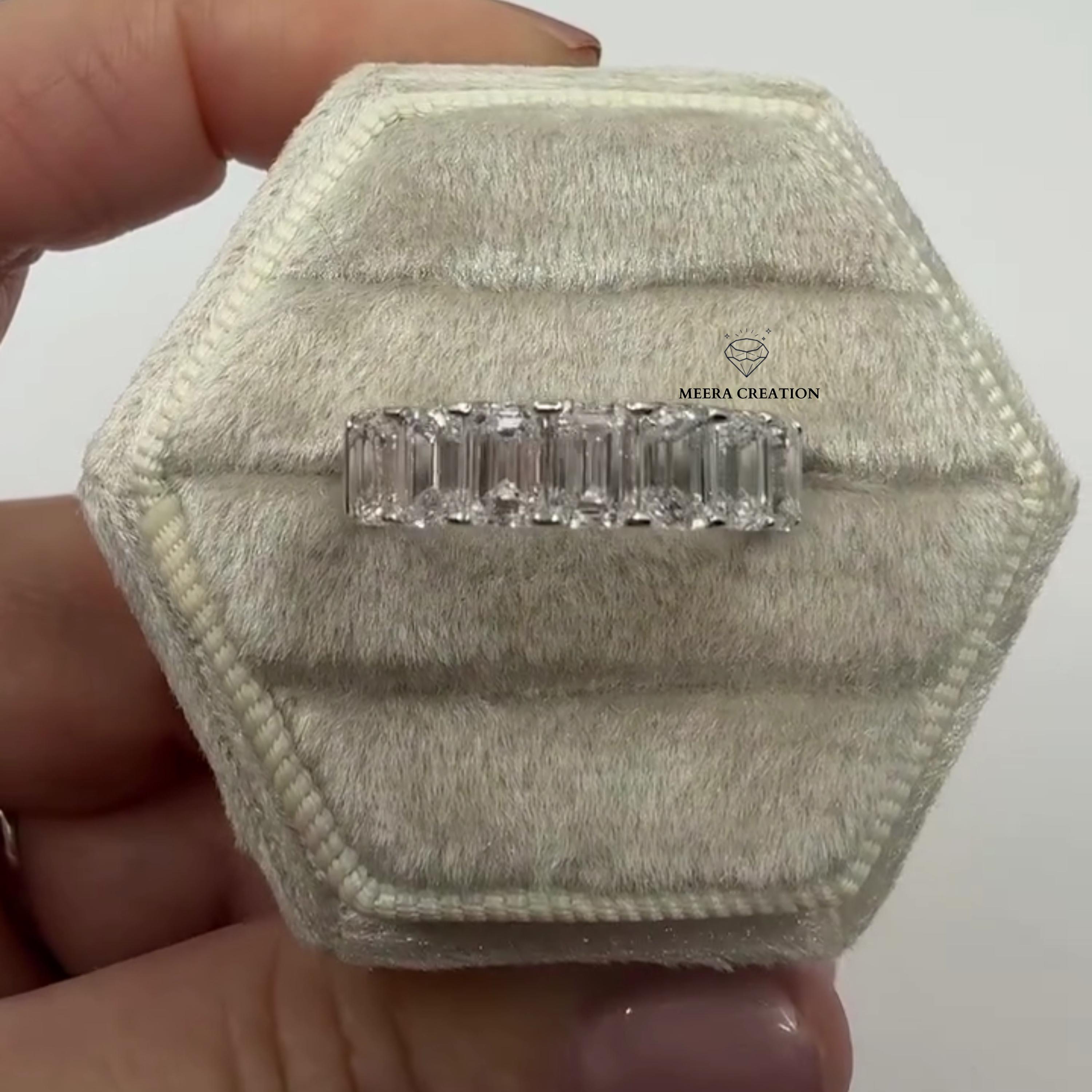 Eternity Emerald Cut Moissanite Wedding Band 14K Solid Gold Wedding ...