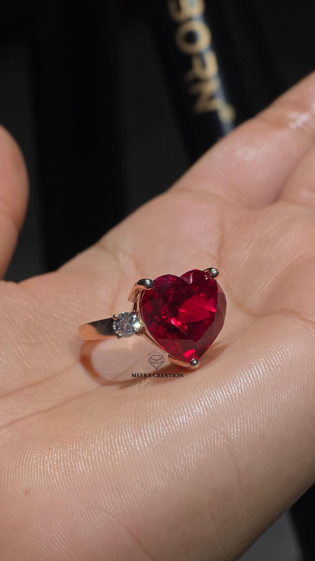 Heart Shaped Ruby Ring Three Stone Promise Engagement Ring 6CT Ruby ...