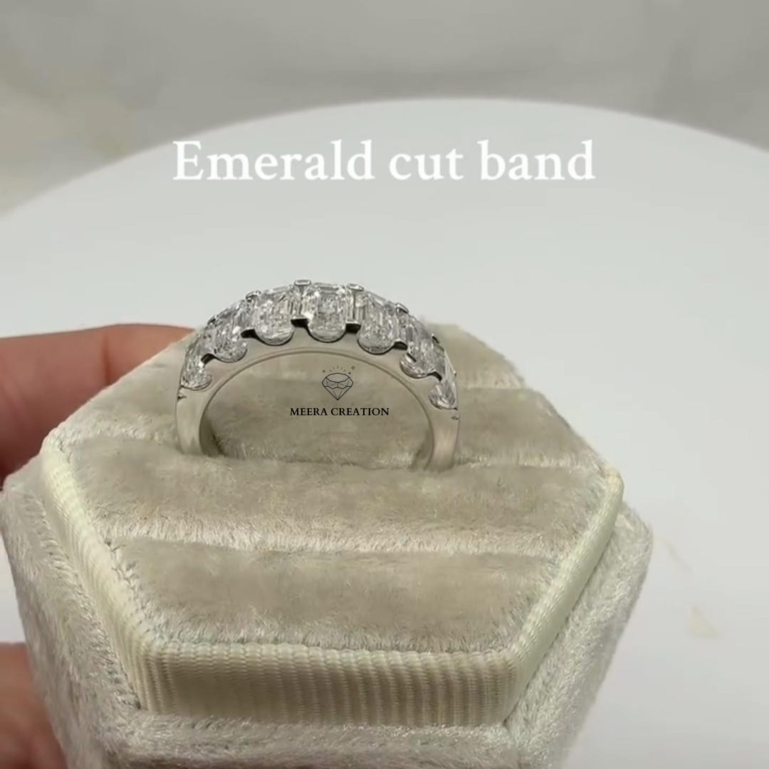 Eternity Emerald Cut Moissanite Wedding Band 14K Solid Gold Wedding ...