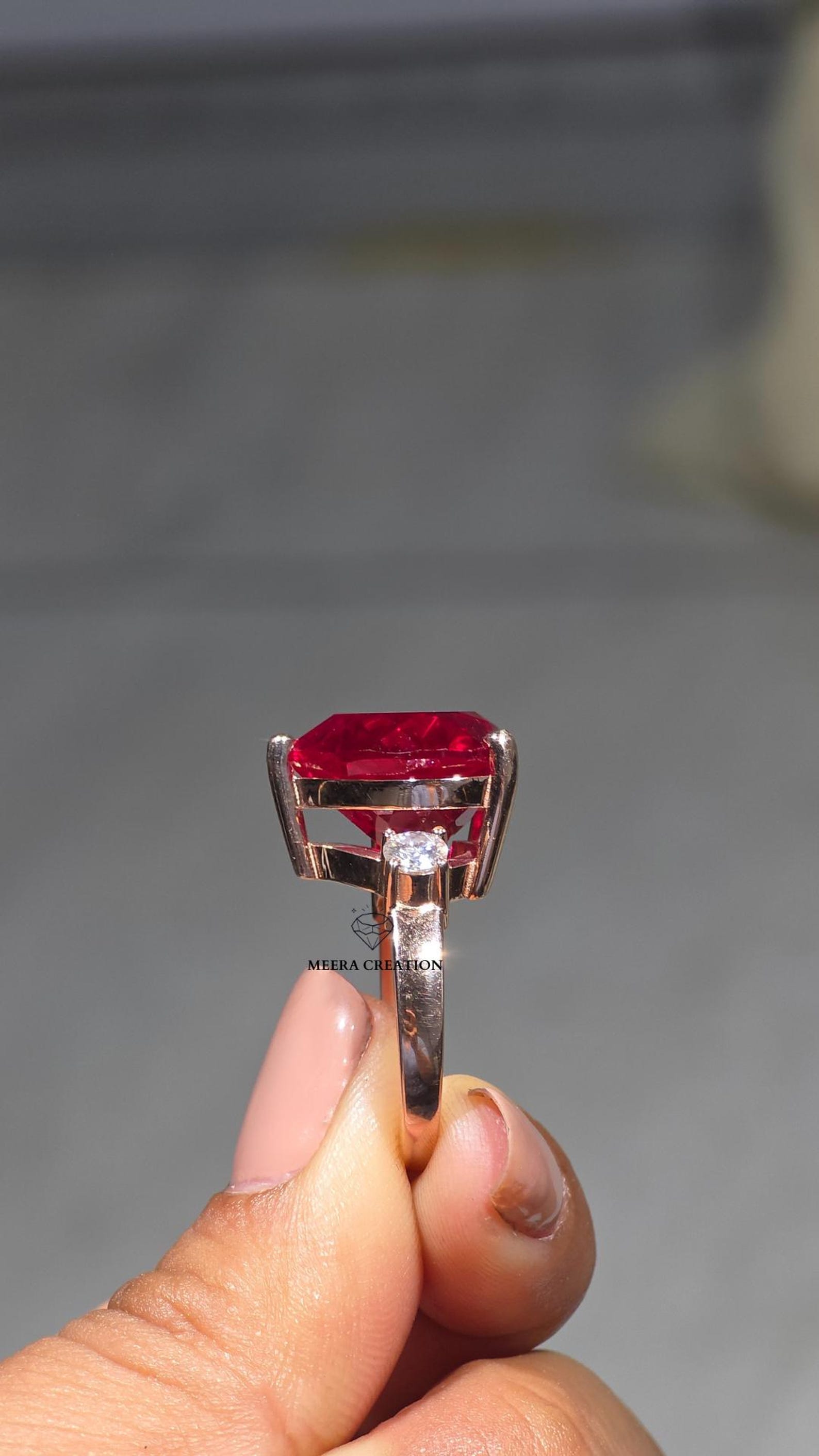 Heart Shaped Ruby Ring Three Stone Promise Engagement Ring 6CT Ruby ...
