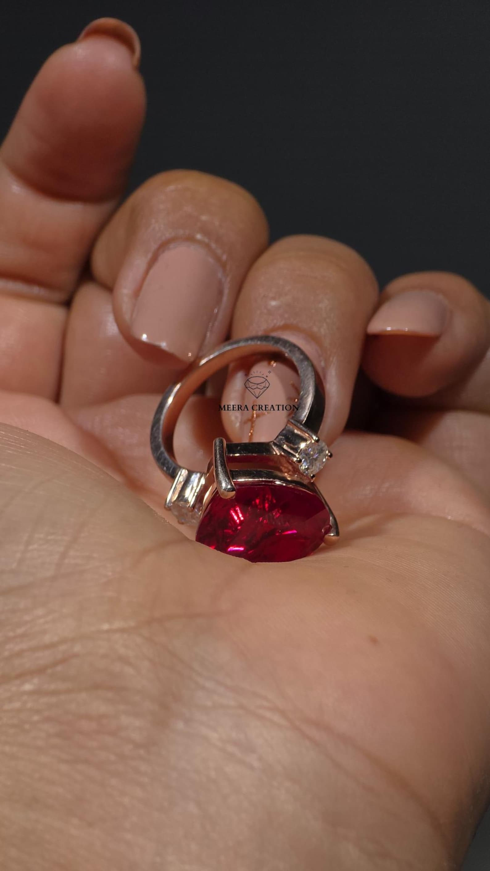 Heart Shaped Ruby Ring Three Stone Promise Engagement Ring 6CT Ruby ...