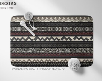 Bold Tribal Bath Mat Southwestern Black and Rust Bathroom Rug Modern Aztec Geometric Home Decor Earthy Boho Non-Slip Mat Desert Modern Rug