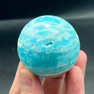 Blue Aragonite Sphere: Natural Hole Crystal Display, 180 gram