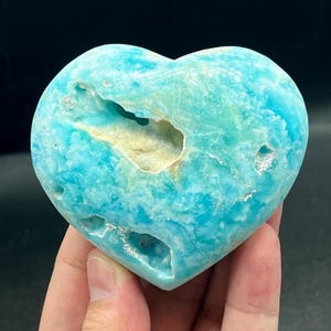 Blue Aragonite Heart: Natural Hole Crystal, 210 gram