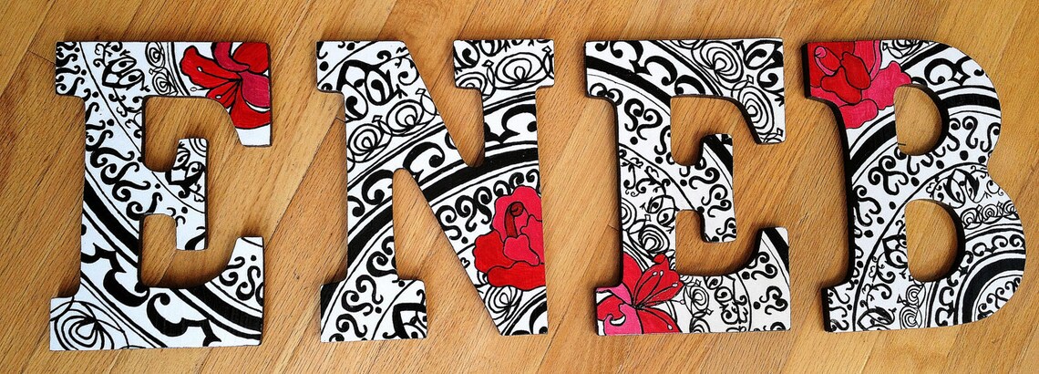 Black, Red and White Letters - Etsy