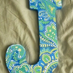 Green, Blue and Yellow Paisley Letters image 1