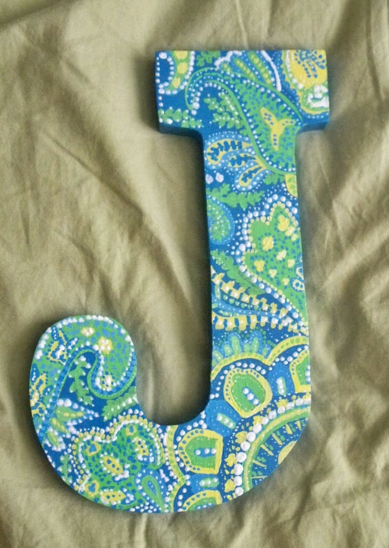 Green, Blue and Yellow Paisley Letters image 1