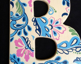 White, Blue and Pink Flower and Paisley Letters