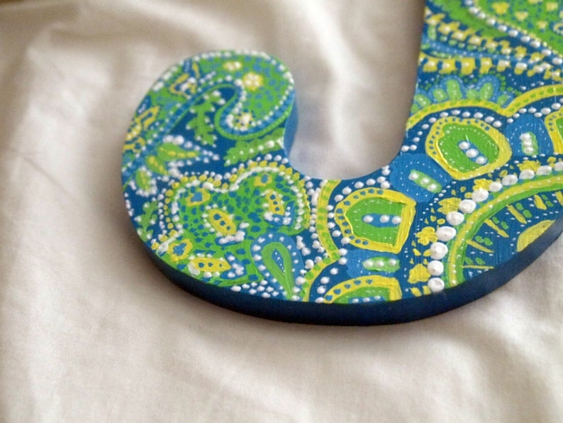 Green, Blue and Yellow Paisley Letters image 4