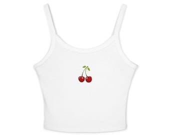 Cherries With Bows Spaghetti Strap Tank Top, Cherry Bow Crop