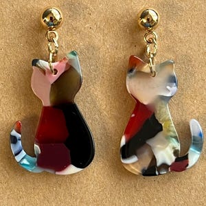Multicolored Cat Dangle Earrings: Handmade Pet Lover Jewelry