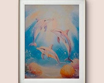 Dolphin Nursery Art Print – Underwater Sea Life, Coastal Decor, A3/A4