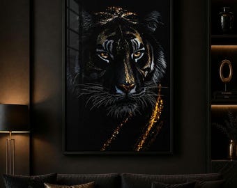 Black Gold Tiger Print – Dramatic Wildlife Artwork, Modern Glam Home Decor Gift (A3, A4 & A5)