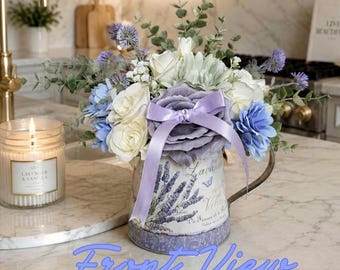 Luxury Artificial Flower Jug Arrangement | Lilac & Cream Silk Floral Centrepiece | Faux Eucalyptus Display | Rustic Home Decor | Table Decor