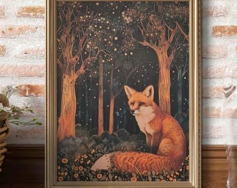Fox Wall Art Print, Woodland Fox Poster, Forest Animal Art, Rustic Woodland Decor, Nature Wall Art, Fox Lover Gift, A3 A4 Print