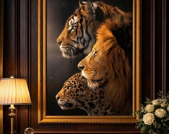 Luxury Wildlife Wall Art Print | Tiger Lion Leopard Poster | Modern Animal Wall Decor | Safari Office Artwork | Large Statement Print