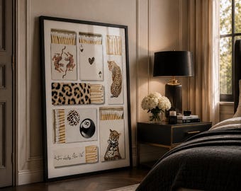 Luxury Matchbox Collage Wall Art Print | Leopard Print Decor | Neutral Maximalist Poster | Modern Bedroom Games Room Wall Art | A3 A4 A5