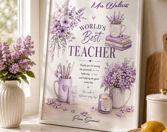 World's Best Teacher Print | Personalised Teacher Gift | Thank You Teacher Wall Art | End of Term Keepsake Print A3 A4 A5