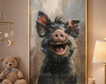Happy Pig Portrait Print | Whimsical Farmhouse Wall Art (A3, A4)