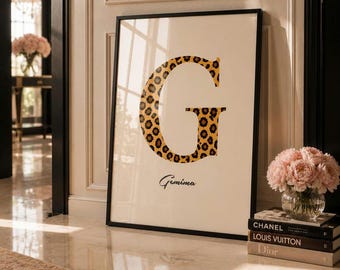 Luxury Leopard Print Letter G Wall Art, Neutral Animal Print Monogram Poster, Personalised Initial Print, Beige Black Decor A3 A4 A5