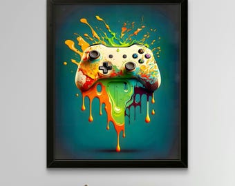 Paint Splash Gaming Controller Print – Modern Gamer Room Decor (A3/A4)