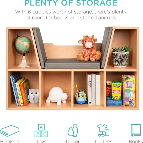 6-Cubby Kids Bedroom Storage shops Organizer, Multi-Purpose Bookcases, Shelf Furniture Decoration Cushioned Reading Nook