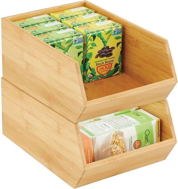 Bamboo Stackable Food Storage Organization Bin Basket Wide Etsy