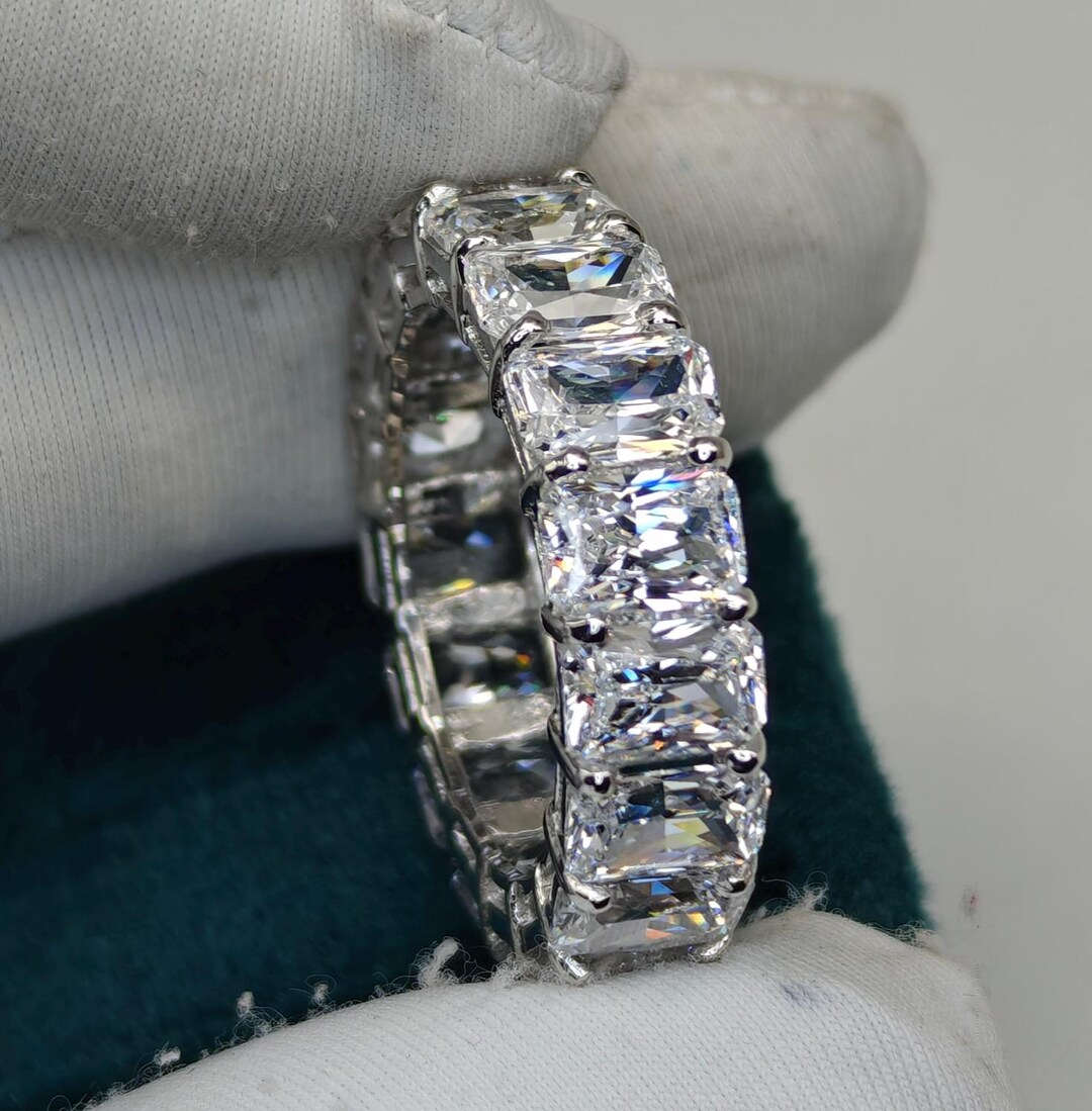 Emerald Cut CZ Eternity Band Ring, 925 Sterling Silver, 4x6mm Premium ...