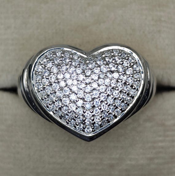 Heart Shape Pave CZ Ring, 925 Sterling Silver Statement Ring  display picture 3
