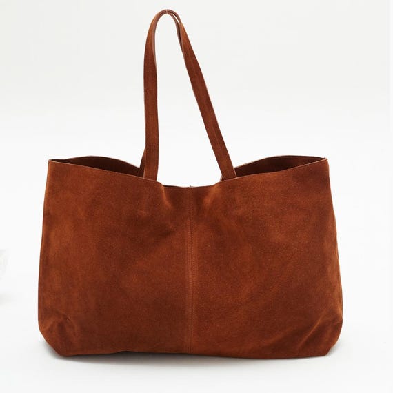 Handmade Suede Tote Bag: Large Slouchy Shoulder Bag, Everyday