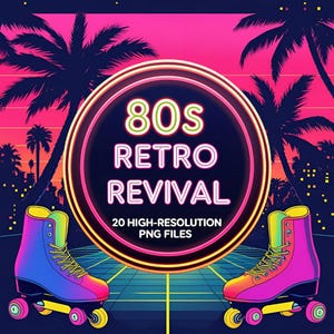 80s Retro PNG  Bundle: Neon Gamer Clipart (Digital Download)