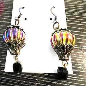 Hot Air Balloon Statement Earrings – Iridescent Vintage-Inspired Dangle Jewelry