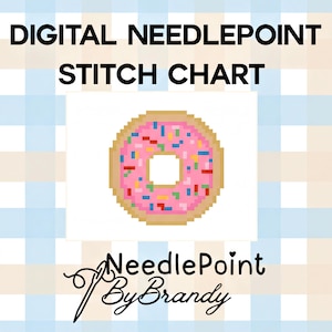 Donut Needlepoint Pattern: Beginner Food Design PDF (8x8 Inch Canvas)