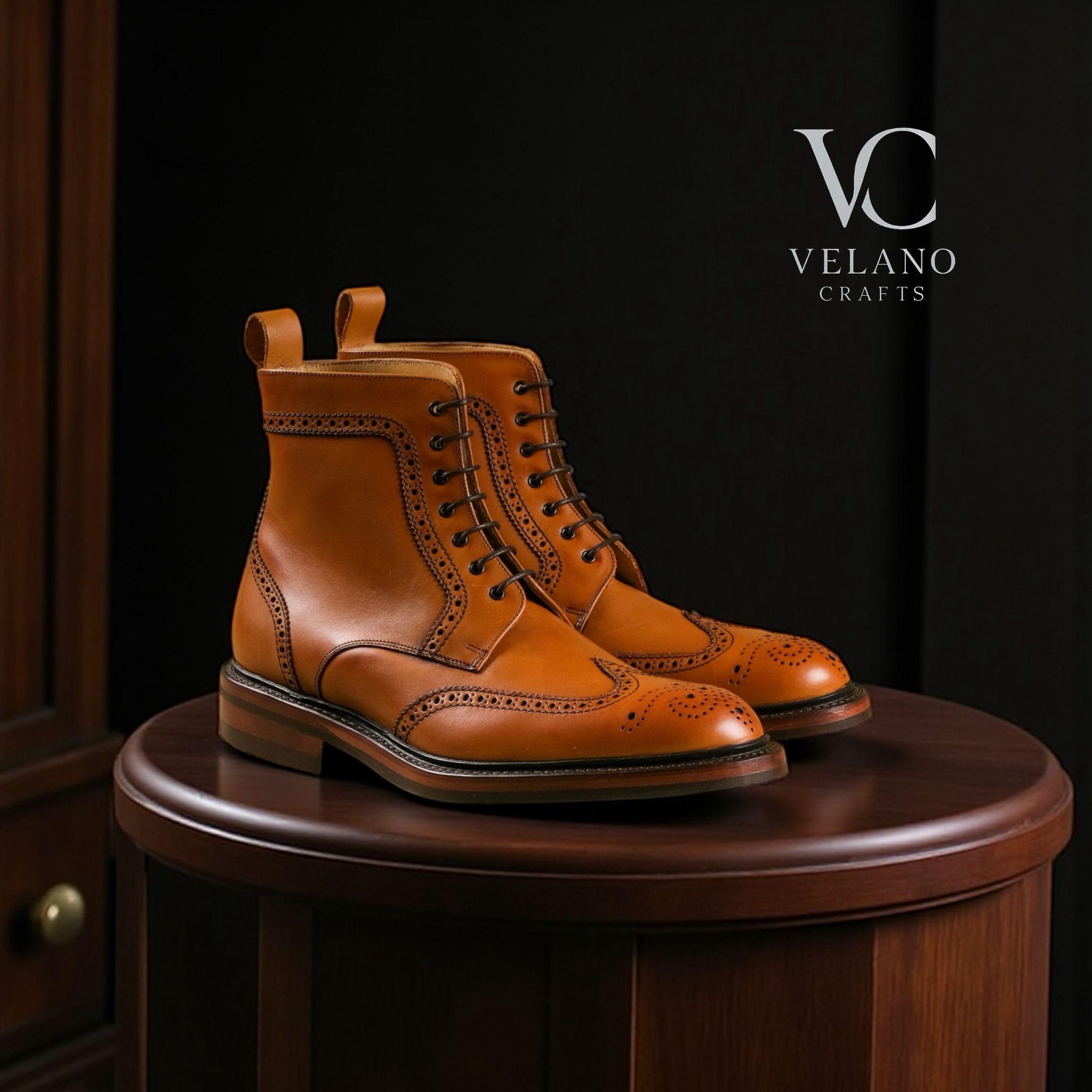 Ton Gout Brogue Lace-Up Ankle Boots With Textured Detailing - NWT Wingtip Lace Up Boots- Tan by Lethato main image 2