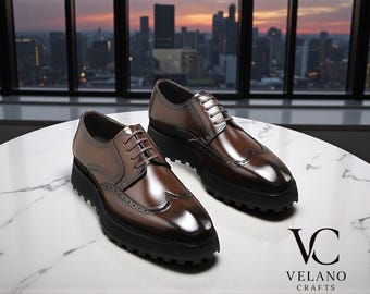 Handmade Genuine Leather Derby Shoes: Black Oxford Style