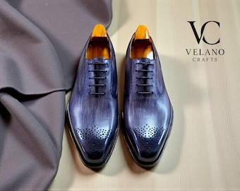 Handgemaakte leren patina leren Oxford brogueschoenen: klassieke herenschoenen