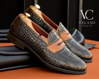 Genuine men MORESCHI Tan Ostrich and Leather Penny Loafers Shoes 9.5 Genuine Men MORESCHI Tan Ostrich and Leather Penny Loafers  main image 3