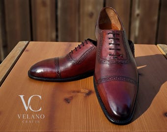 Handmade Genuine Leather Brogue Shoes: Men's Wingtip Dress Shoes