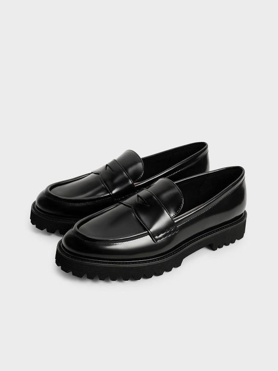 Chunky penny loafers, handmade leather shoes, gift for men, Black shoes for men , loafers, slip on, casual shoes, custom made.