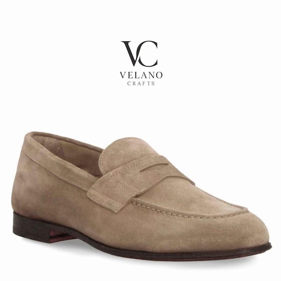 cream suede Loafers, penny loafers, handmade leather shoes, gift for men, loafers, slip on, custom made.