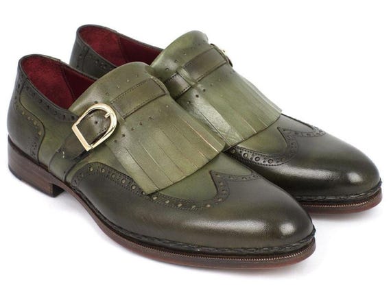 Kiltie Monk strap, Brogue, handmade leather shoe , green brouge, gift for men, single buckle leather shoe, genuine leather shoes for men.