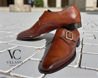 Handgefertigte Echtleder Monk Strap Loafers: Slip-On Abendschuhe